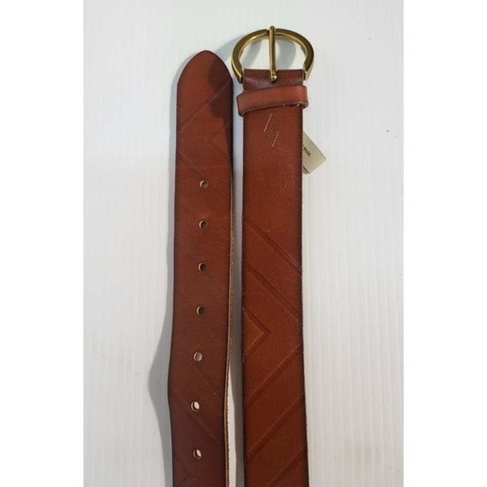 Fossil Leather Belt Embossed Casual Jean Belt Brass Buckle Brown Size 34